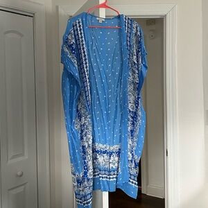 LOFT Blue Floral Kimono Beach Cover Up